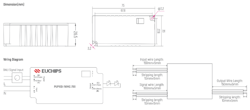 10W DALI Dimming Constant Current Driver (PUP10D-1WMC-350mA&PUP10D-1WMC-700mA)
